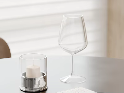 Elegant Decorative Ornament Set With Glass Wine Glass And Metal Candle Holder For Tabletop 3d model