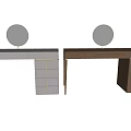 Modern Walnut Dressing Table With Round Mirror And Storage Drawers Contemporary Design For Bedroom