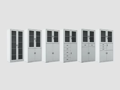 Multiple White Bookcases Featuring Various Designs With Glass Doors And Drawers 3d model
