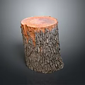 Natural Wooden Stump With Rough Bark And Smooth Cross Section Surface
