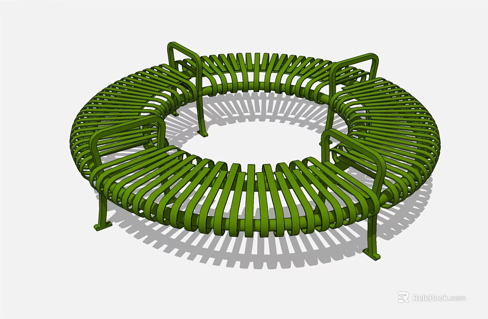 Green Circular Landscape Seat With Metal Slats And Armrests For Outdoor Spaces 3d model 