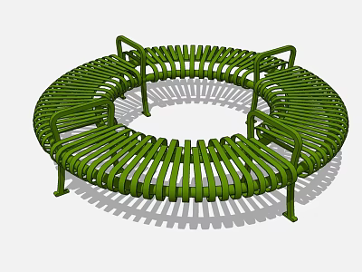 Green Circular Landscape Seat With Metal Slats And Armrests For Outdoor Spaces 3d model