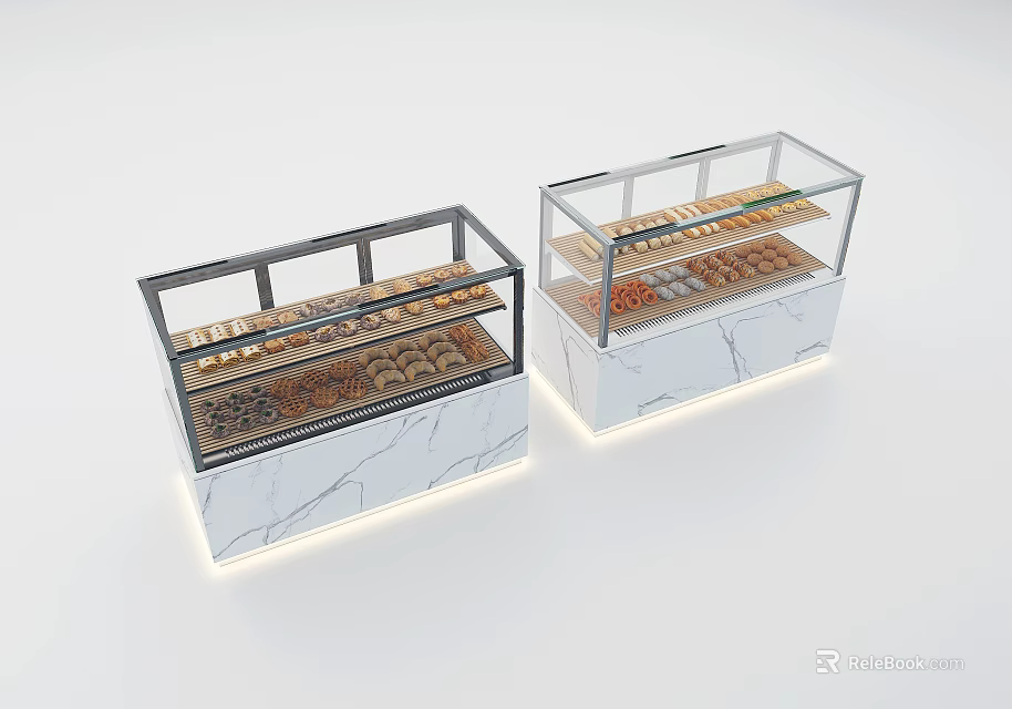 Glass Door Display Shelves With Marble Base For Pastries And Bread 3d model 