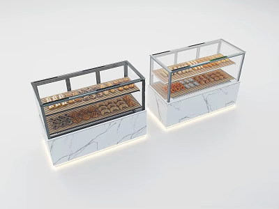 Glass Door Display Shelves With Marble Base For Pastries And Bread 3d model