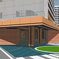 Modern Apartment Building Exterior With Glass Curtain Wall And Wooden Entrance