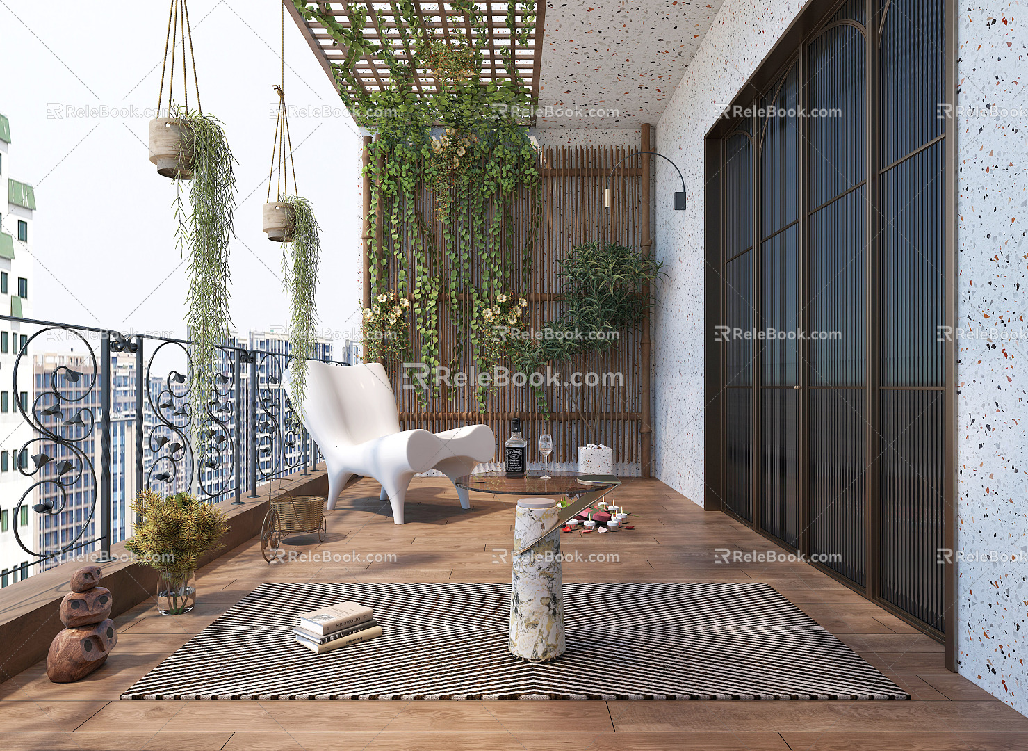 Modern Balcony Leisure Garden Landscape Balcony 3d model