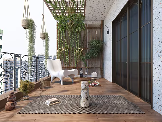 Modern Balcony Leisure Garden Landscape Balcony 3d model