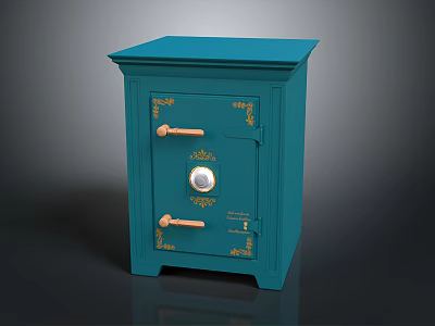 Teal Furniture Cabinet With Gold Accents Lock And Decorative Handles Design 3d model