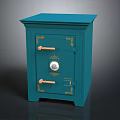 Teal Furniture Cabinet With Gold Accents Lock And Decorative Handles Design