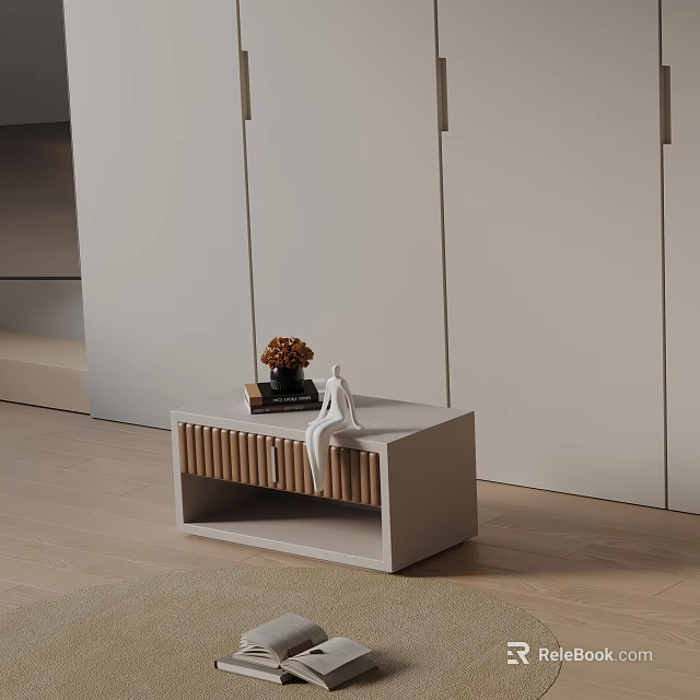 Elegant Modern Side Table With Wooden Slat Design And Decorative Sculpture On Top 3d model 