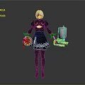 White Haired Female Character With Black Outfit Holding Mechanical Creature And Yellow Object
