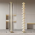 Modern Floor Lamps With Transparent Glass Columns And White Folding Shades In Minimalist Interior