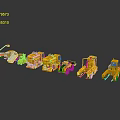 Different Types of Yellow and White Construction Vehicle Models Arranged in a Row