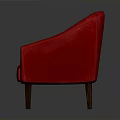 Stylish Red Fabric Armchair With Curved Backrest And Wooden Legs Design