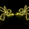 Glowing Yellow Fairy Outline Design With Reaching Hands On Black Background