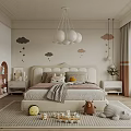 Modern Kids Room Interior With Cloud Star Decorations Chandelier And Soft Rug