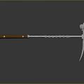 Ancient Weapon With Wooden Handle And Silver Spiral Metal Pickaxe Head
