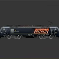 Blue and Silver Electric Locomotive With Red LOCOMOTIVE Sign And Pantograph On Top