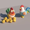 Colorful Roosters With Red Combs And Flock Of Yellow Baby Chicks As Flying Animals