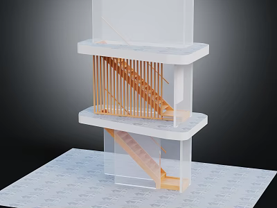 Modern Staircase Design With Wooden Steps And Multi level Platform Structure 3d model