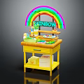 Rainbow Themed Yellow Toy Play Table with Toy Food Cup and Colorful Decorations