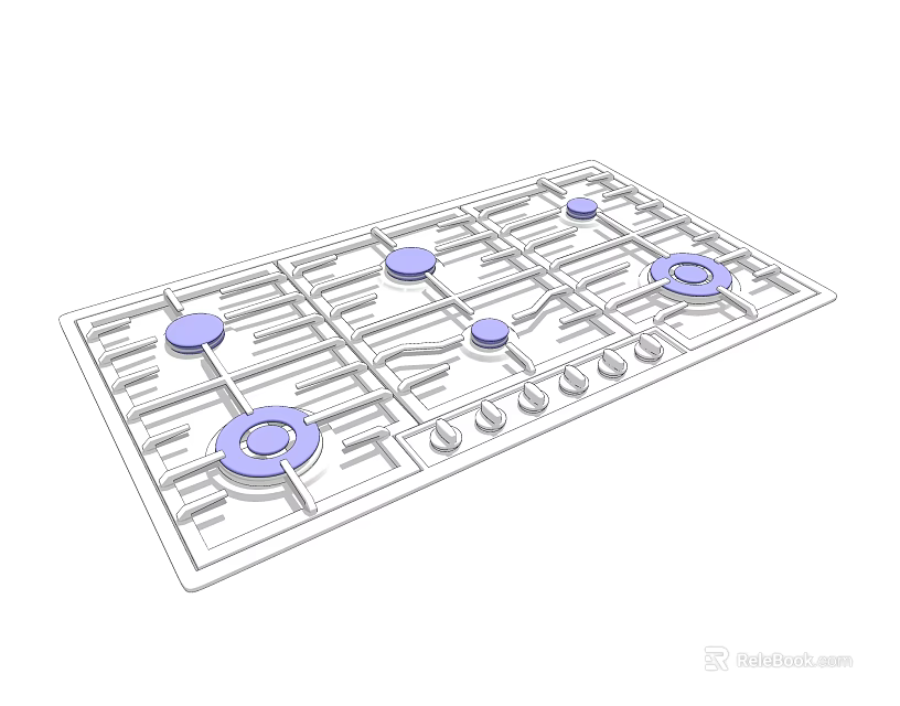 Practical Kitchen Gas Stove With Multiple Burners Control Knobs And Cooking Surface 3d model 