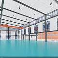 Industrial Style Interior With Red Brick Walls Green Floor And High Ceilings