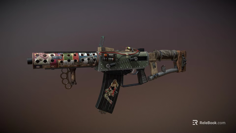 Customized Assault Rifle With Colorful Patterns Perforated Barrel Wrapped Stock Magazine And Tactical Accessories 3d model 