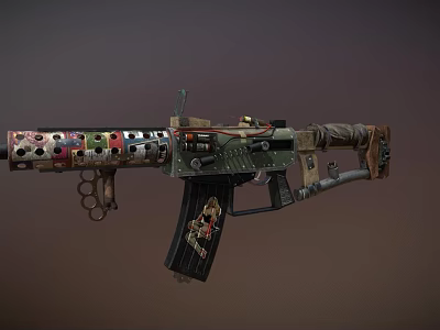 Customized Assault Rifle With Colorful Patterns Perforated Barrel Wrapped Stock Magazine And Tactical Accessories 3d model