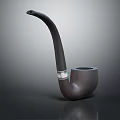 Elegant Dark Colored Tobacco Pipe With Curved Stem And Silver Band Detail