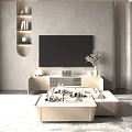 Modern TV Stand with Wall TV Arched Shelves Decor and Natural Light in Living Room