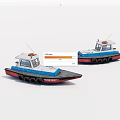 Two Red And Blue Coast Guard Boat Models With Black Wheels 3d model