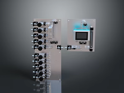 Industrial Control Panel Equipment Featuring Digital Display Multiple Knobs And Metal Panel 3d model