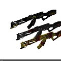 Three Colorful Futuristic Rifles With Intricate Design And Decorative Details