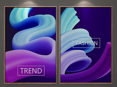 Fashion Trend Abstract Art With Purple Blue Flowing Patterns Framed Wall Decor 3d model