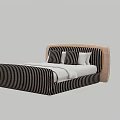 Stylish Black White Striped Double Bed With Beige Headboard And Soft Pillows 3d model