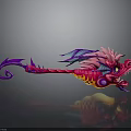 Vibrant 3D Dragon Model With Pink Purple Blue Wings Sleek Body And Yellow Eyes