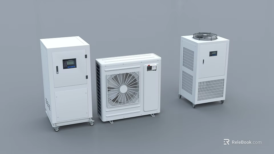 White Industrial Equipment Cooling Systems with Fan Units Digital Display and Efficient Heat Dissipation 3d model 