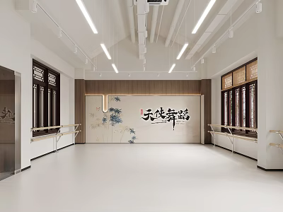 Spacious Dance Studio Interior With Barres And Decor 3d model