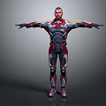 Futuristic Game Movie Character In Red And Gray Tech Armor With Glowing Details Standing Pose