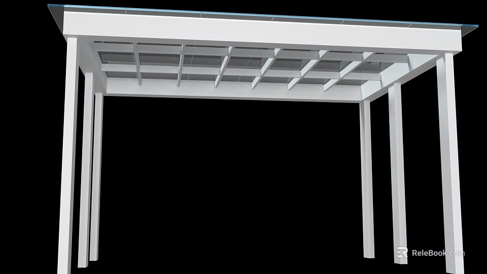 Outdoor White Pergola Structure With Columns And Lattice Roof Design 3d model 