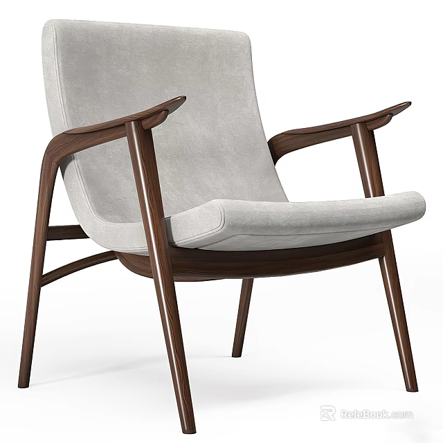 Modern Accent Leisure Chair With Wooden Frame And Gray Fabric Upholstered Seat 3d model 