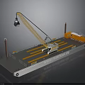 Floating Crane Platform With Yellow Crane And Orange Structure On Water
