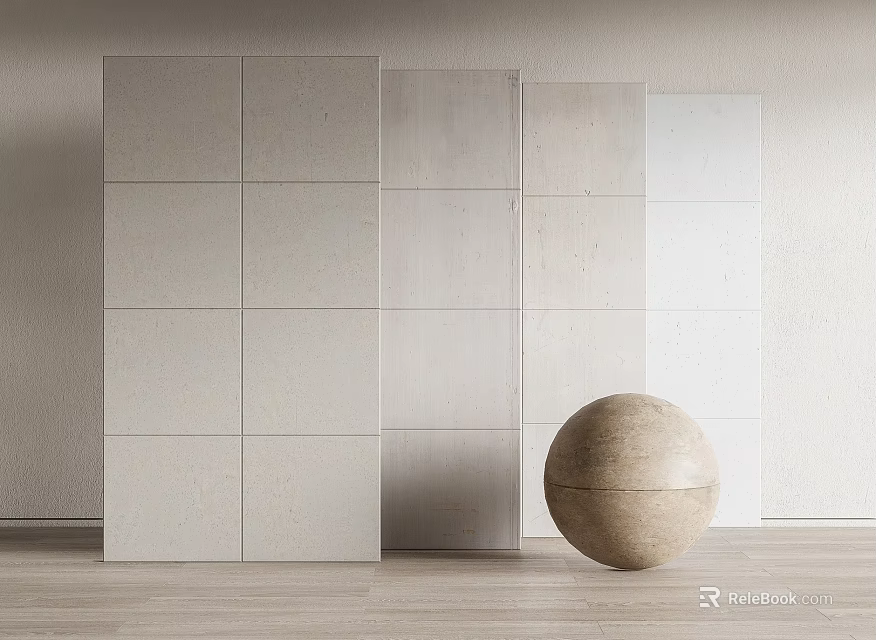 Modern Minimalist Background Wall With Light Panel Design Beige Gray White Tones And Spherical Decor 3d model 