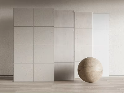 Modern Minimalist Background Wall With Light Panel Design Beige Gray White Tones And Spherical Decor 3d model