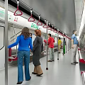Subway Train Car Interior With Standing Passengers Handrails And Side Seats 3d model