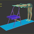 Fitness Stretching Session On Blue Yoga Mat With Supportive Blue Chair