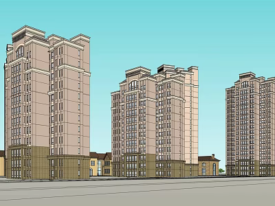 Modern High Rise Residential Buildings Exterior Design With Blue Sky And Low Rise Structures 3d model
