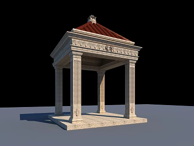 Classical Stone Pavilion With Ornate Columns And Red Tile Roof On Decorative Base 3d model