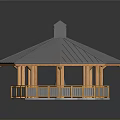 Outdoor Octagonal Gazebo Design With Gray Roof Wooden Pillars Railing And Cupola Top
